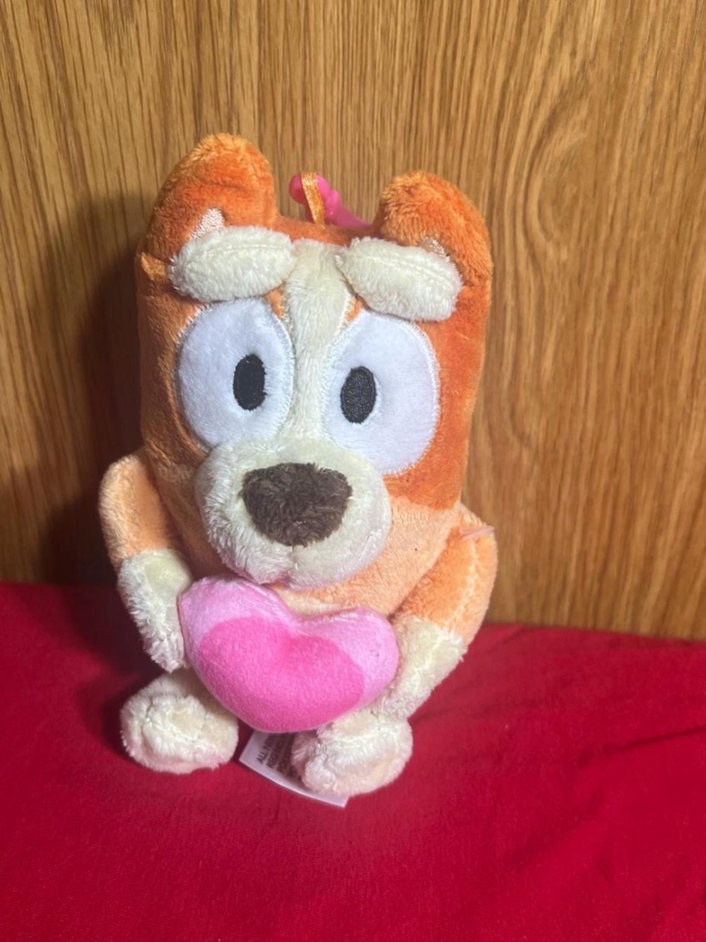 Cute Orange & Cream Plush Puppy Holding Pink Heart - Kids Soft Toy